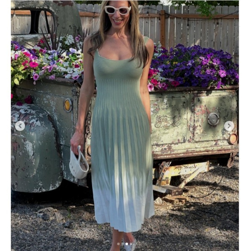 Staud Ellison Dress NWT Sz S Midi Green Ombre Knit Scoop Neck A-Line Cocktail - Picture 4 of 10